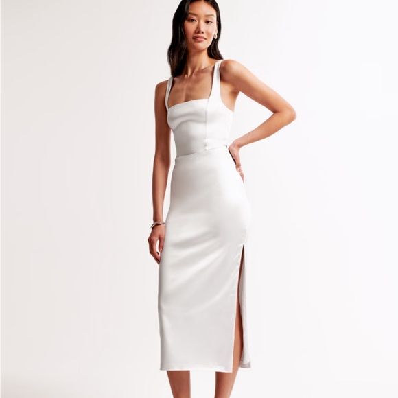Abercrombie & Fitch Sculpting Stretch Satin Midi Dress - Picture 1 of 4